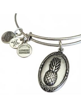 Alex and Ani Pineapple Charm Expandable Bangle Bracelet 2016 Silver Tone